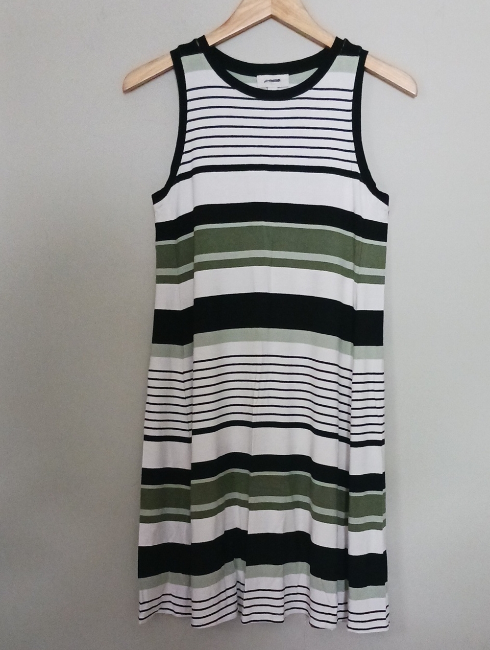 Loft Striped Swing Tank Dress Green/Black/White Size Small